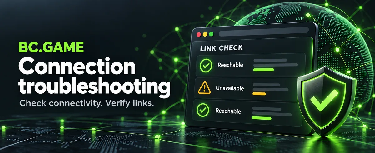 BC.GAME official link checker showing working links with response times